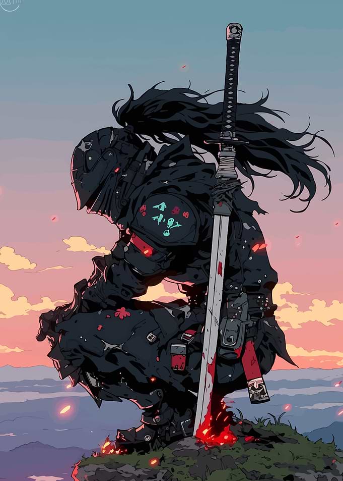 Armored Warrior with Sword on Cliff