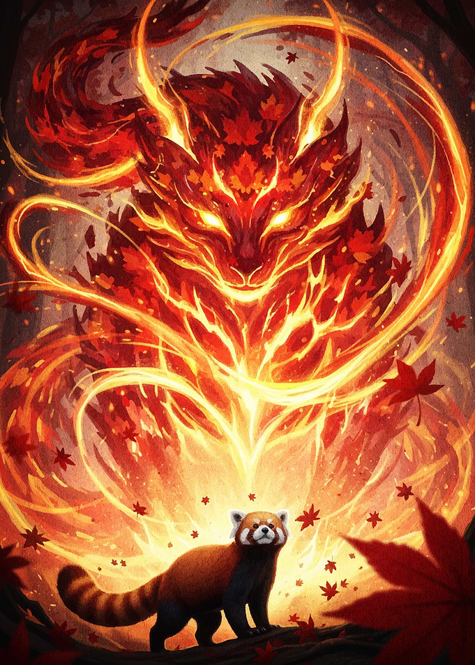 Red Panda and Fiery Spirit Guardian