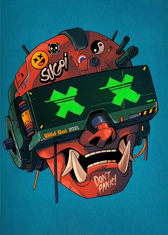 Cyberpunk Oni Mask with VR Headset
