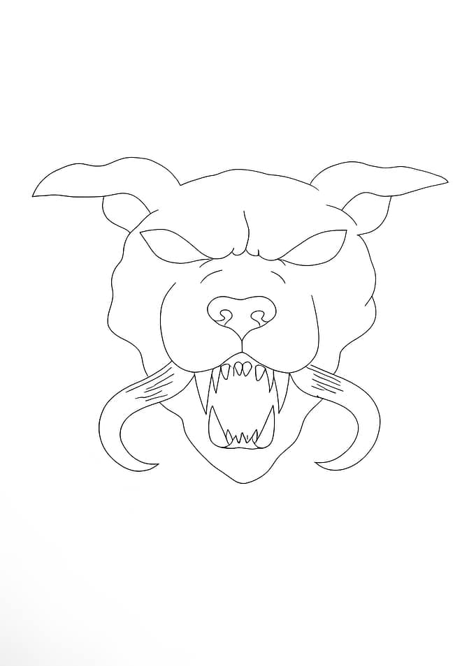 Fantasy Angry Dog Minimalist Line Art