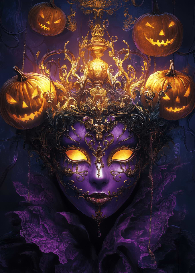 Halloween Mask with Pumpkins and Crown