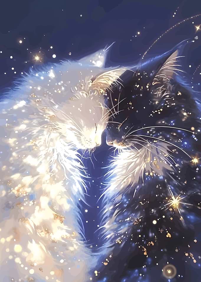 Yin Yang Cats with Stars