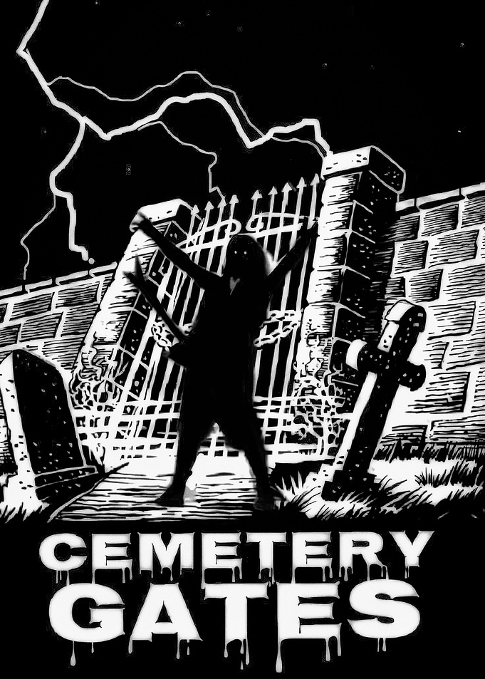 Cemetery Gates Black and White Illustration