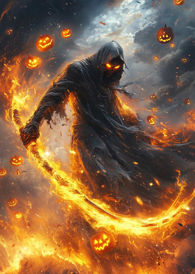 Halloween Reaper with Flaming Scythe
