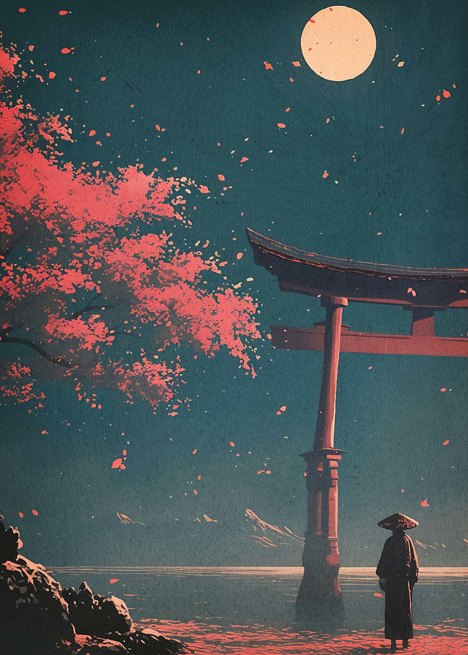 Japanese Torii Gate Cherry Blossoms