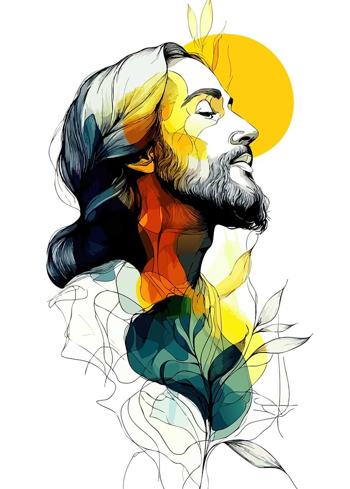 Jesus Christ Portrait with Floral Elements