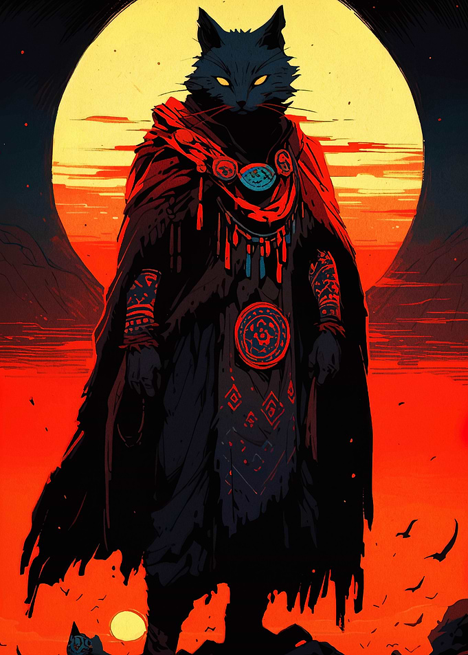 Mystic Cat Warrior with Red Cape