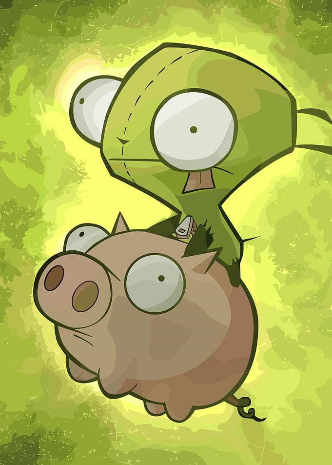 Gir riding a pig cartoon image