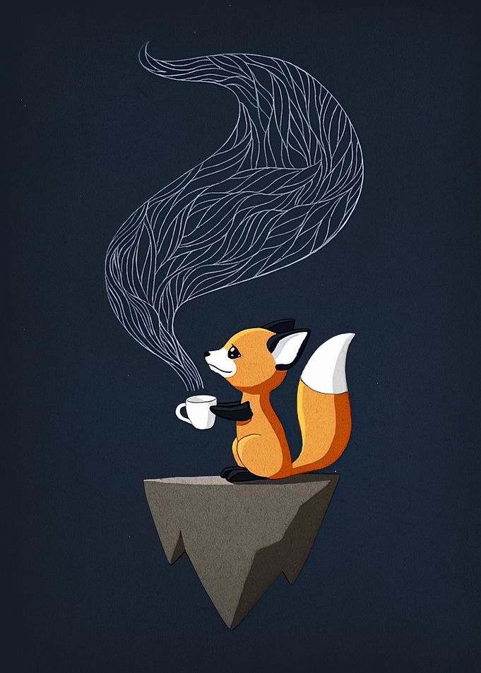Fox with Coffee on a Rock
