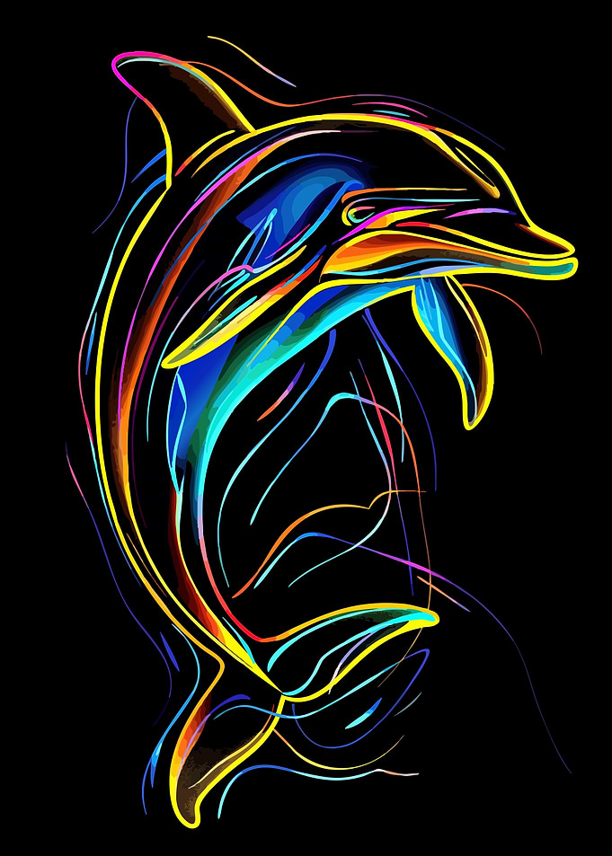 Neon Dolphin on Black Background