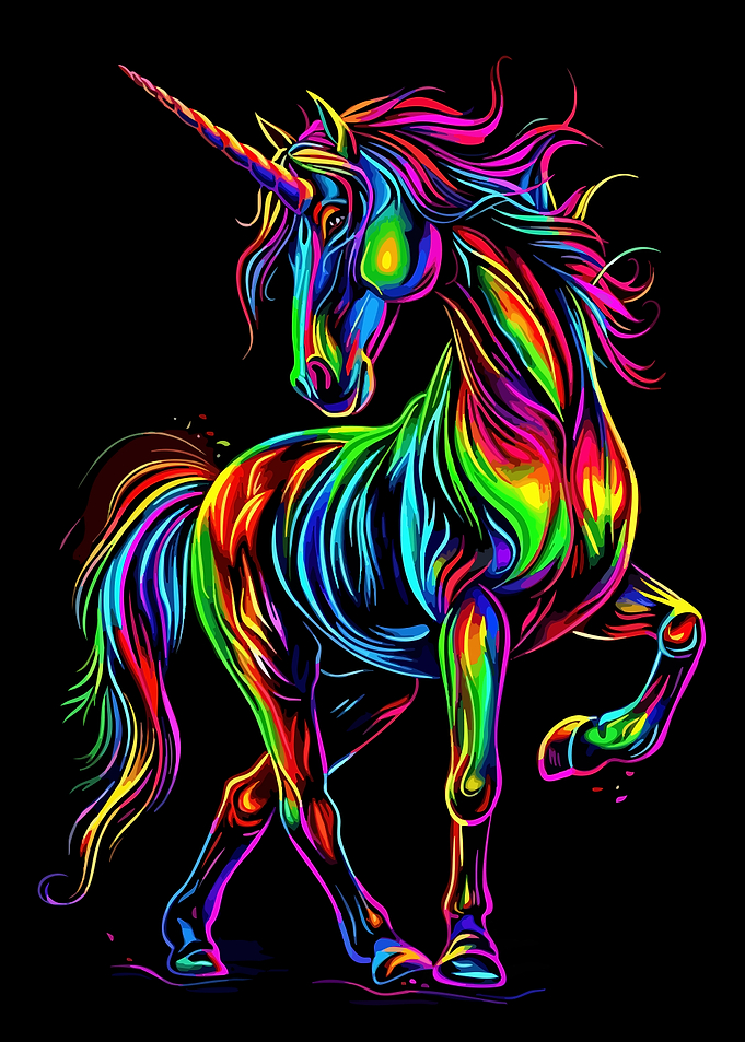 Rainbow Unicorn on Black Background