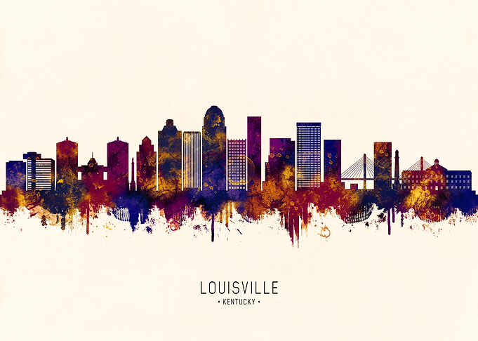 Louisville Kentucky Skyline Watercolor Art