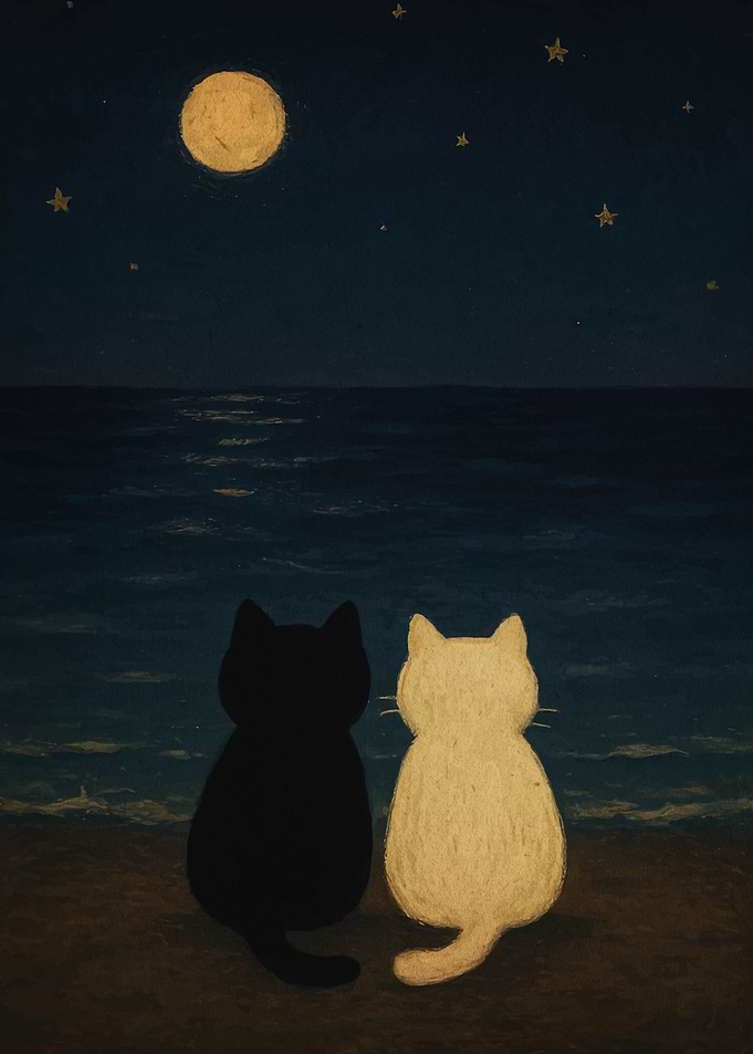 Cats under the moonlight