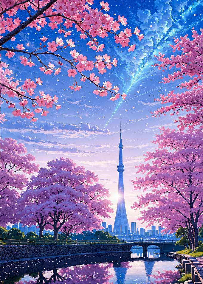 Tokyo Tower with Cherry Blossom Sakura Japan
