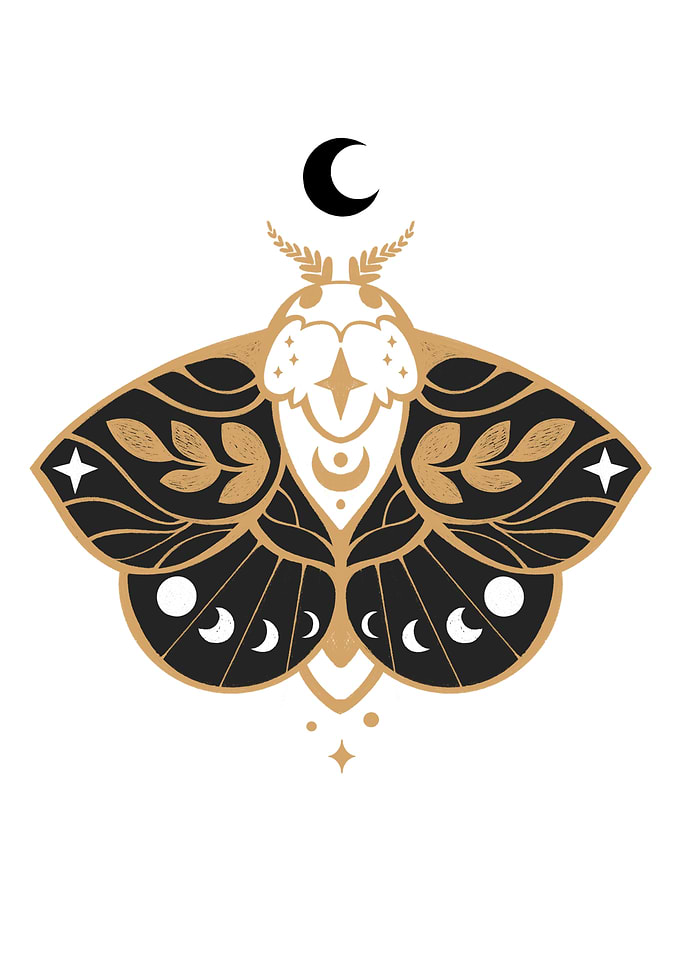 Moth with Moon and Star