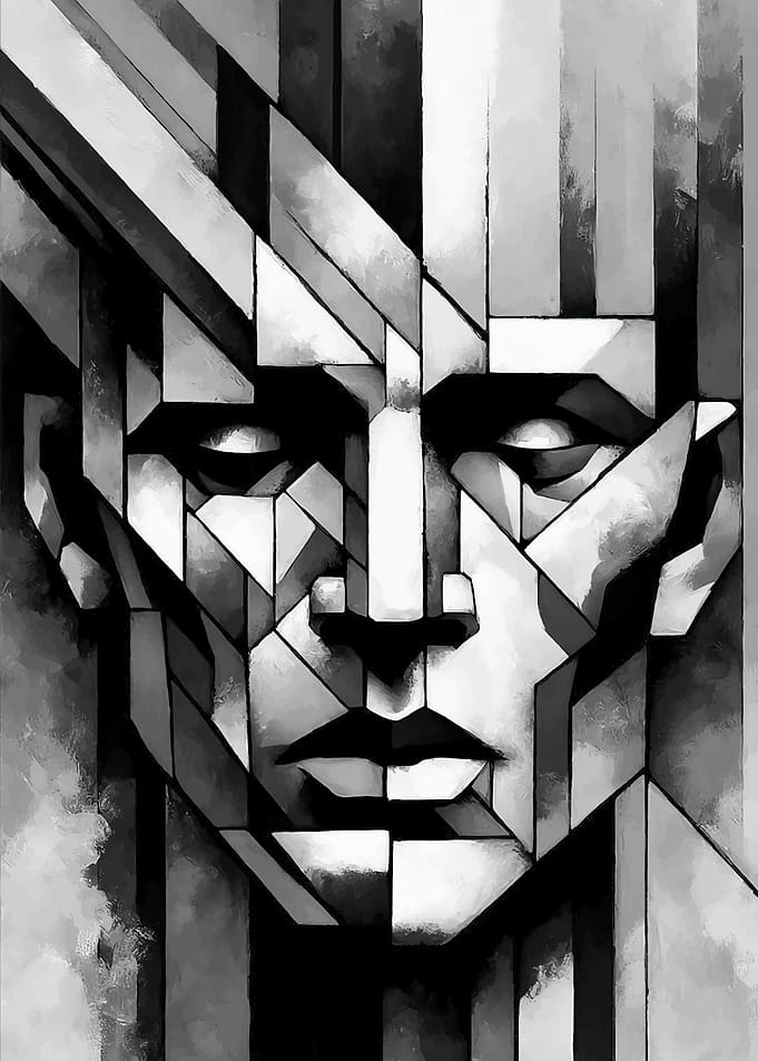 Abstract Geometric Face in Black and White