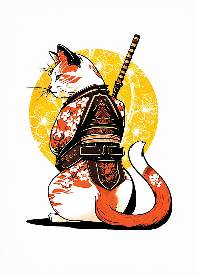 Samurai Cat with Sword and Armor