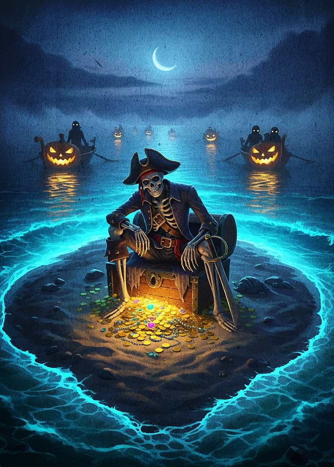 Halloween Pirate Skeleton Treasure Island