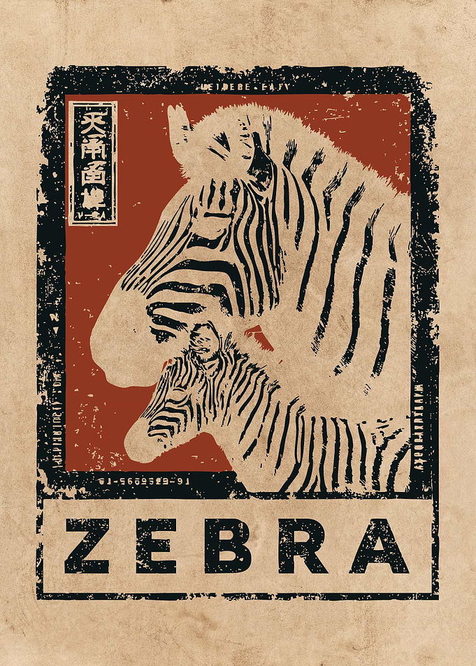Zebra Art Print with Asian Influence