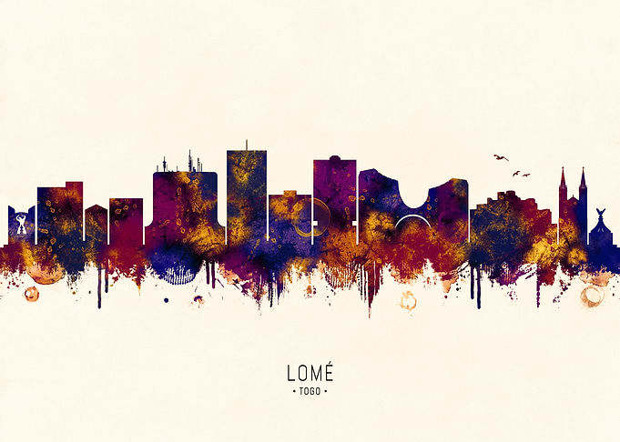Lome, Togo Skyline Watercolor Silhouette