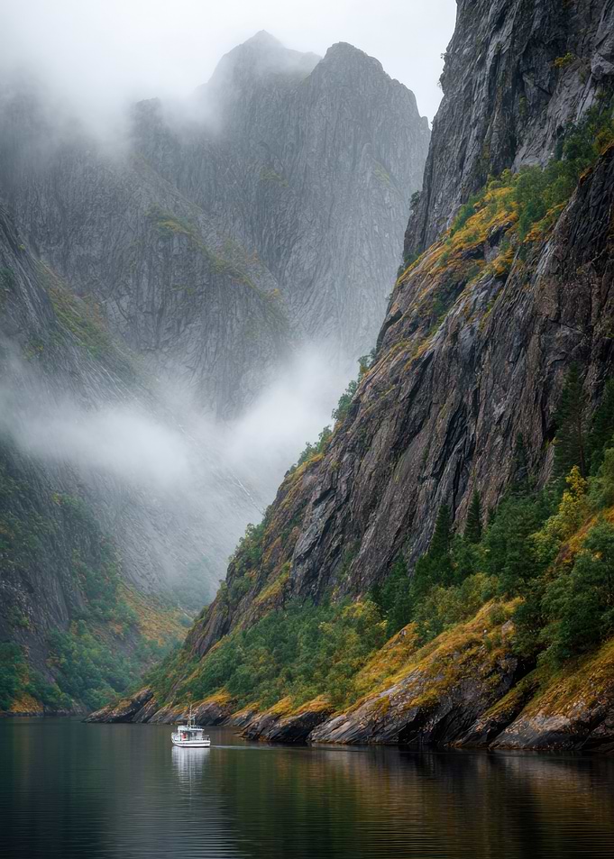 Norwegian Fjord Landscape with Boat