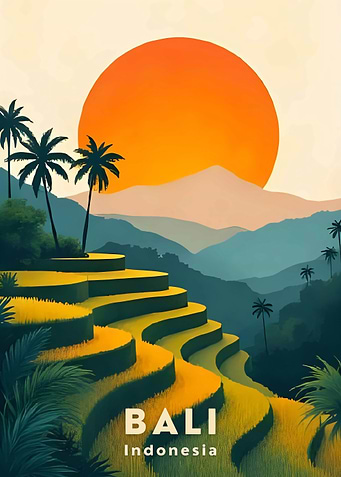 Bali Indonesia Rice Terraces Landscape Art