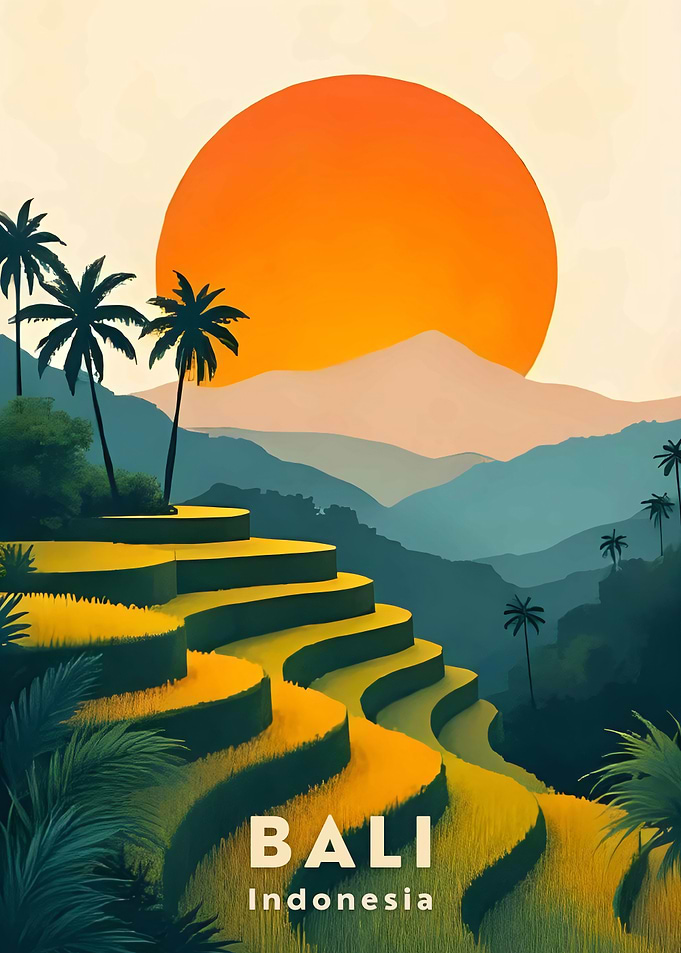 Bali Indonesia Rice Terraces Landscape Art