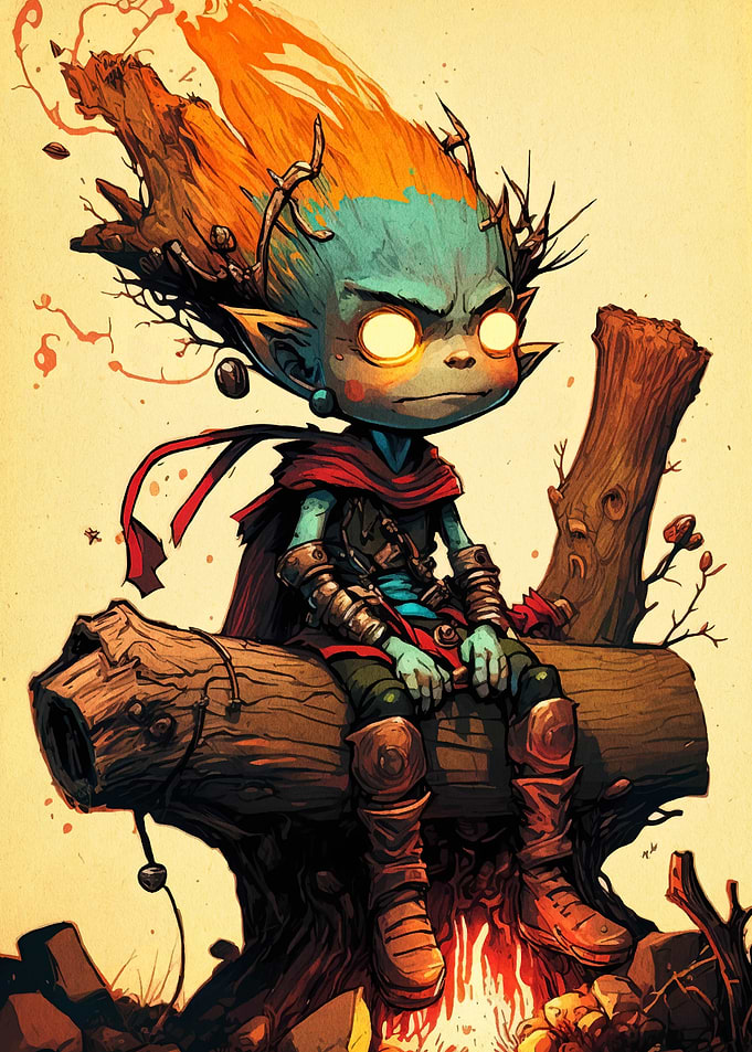 Stylized Forest Creature Sitting on Log