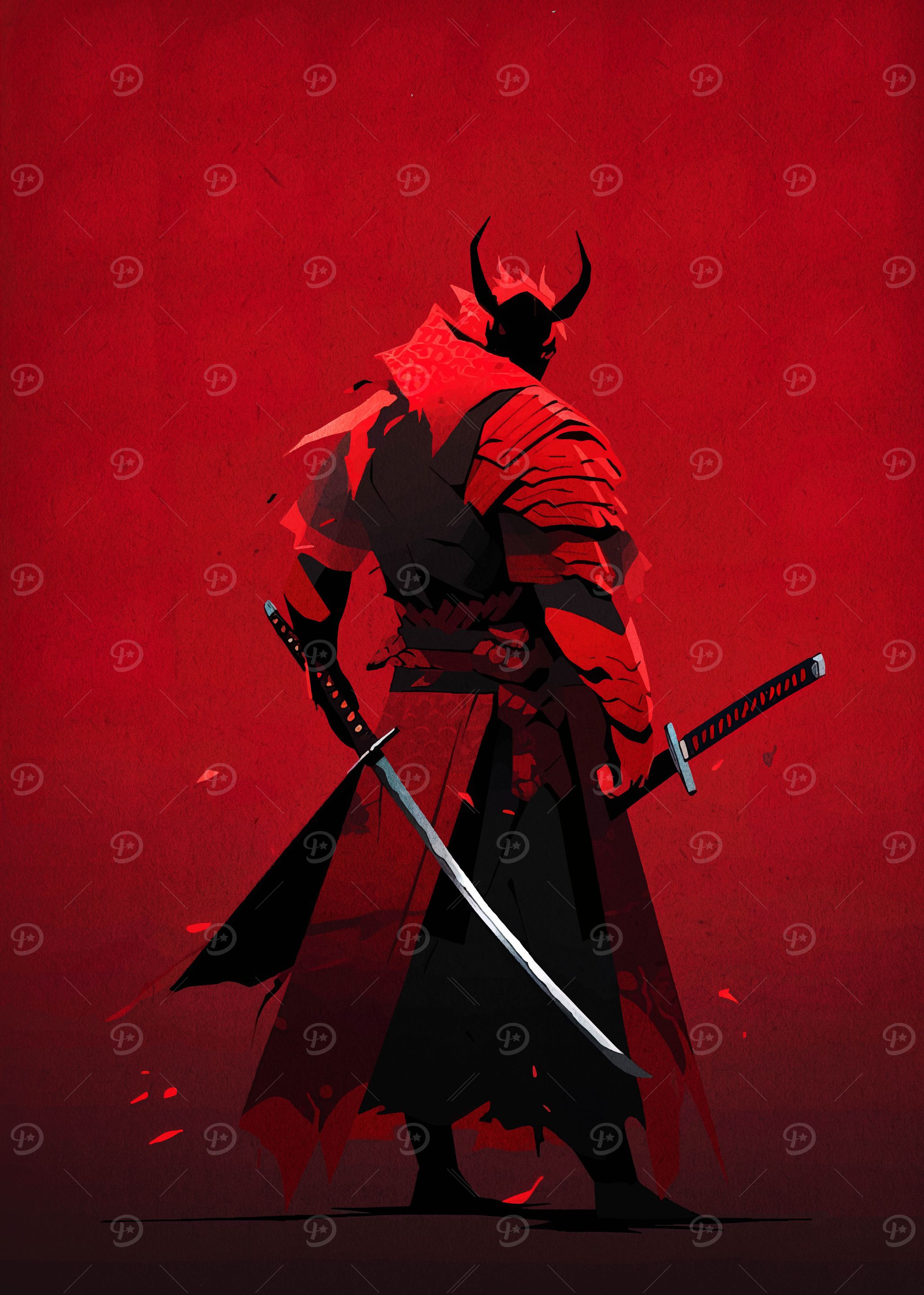Red Samurai Warrior with Dual Swords