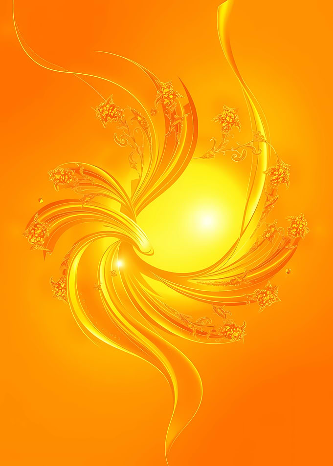 Golden Floral Abstract on Orange Background