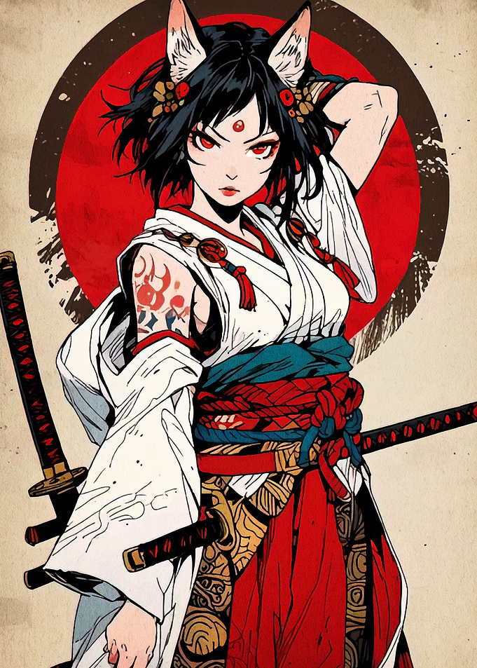 Anime Fox Girl with Katana Swords