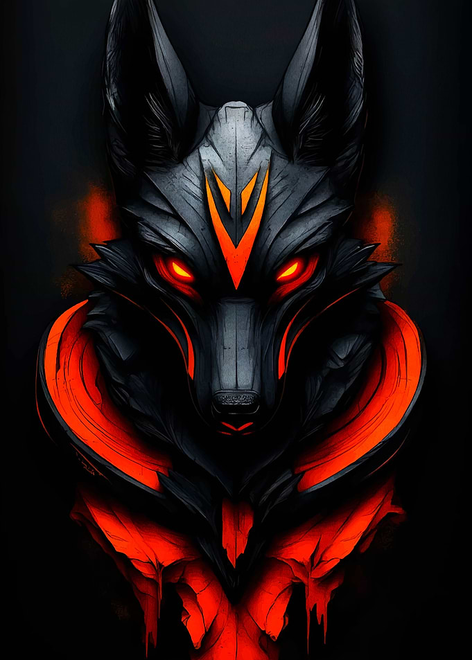 Cyberpunk Wolf with Glowing Red Eyes
