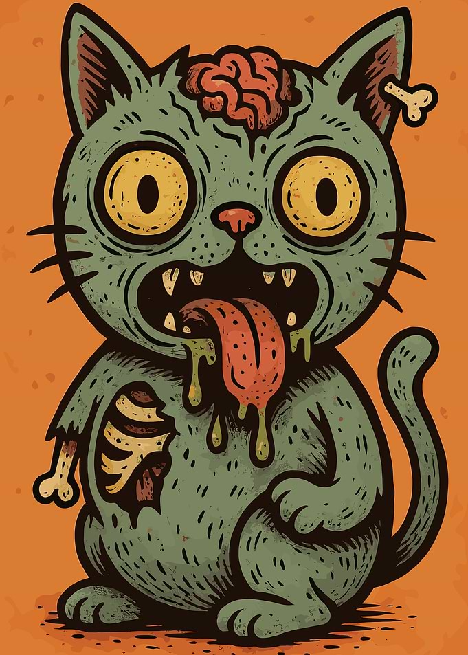 Zombie Cat Cartoon Illustration
