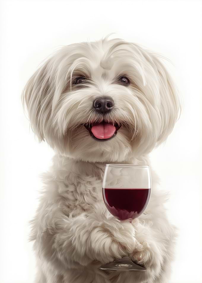Maltese dog with Wine Glass