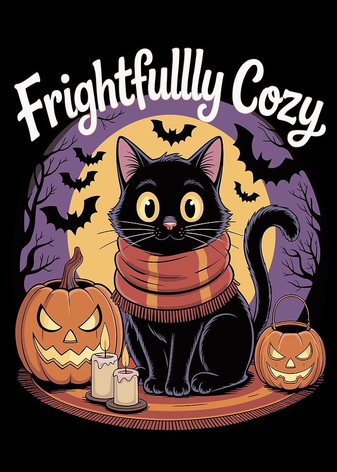 Frightfully Cozy Halloween Cat Illustration