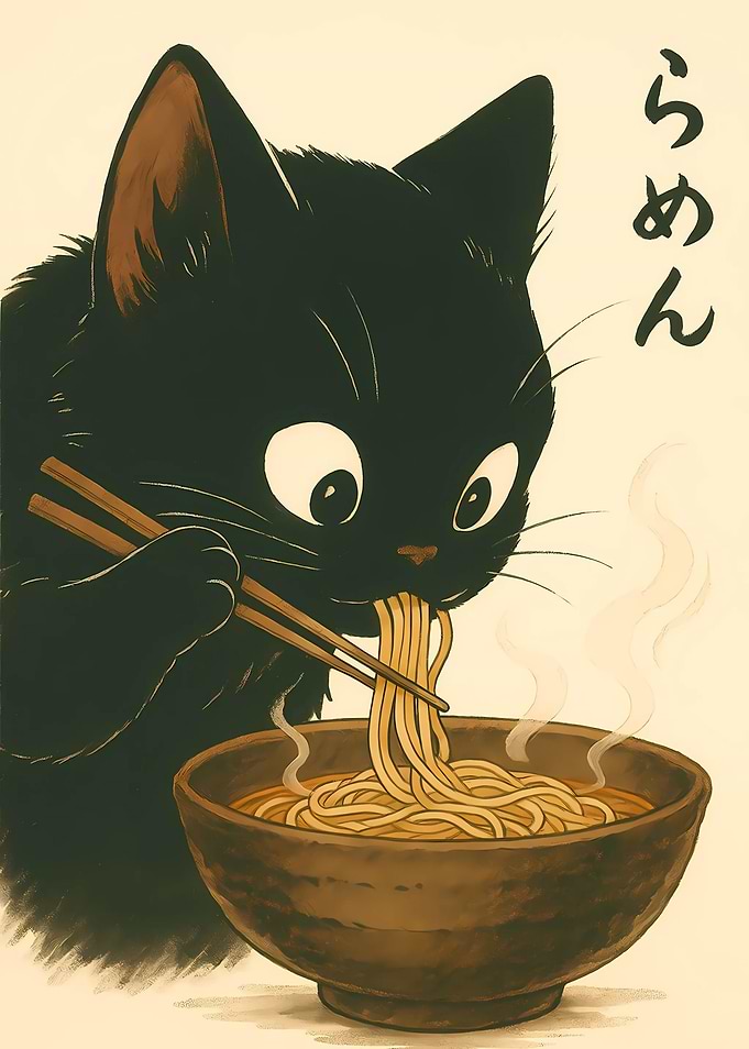 Cat Eating Ramen