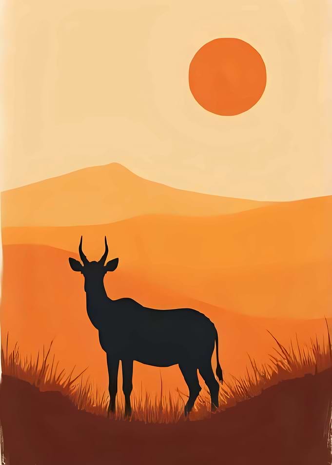 Antelope Silhouette in Sunset Landscape