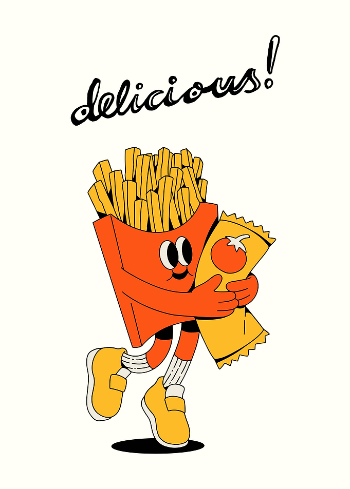 Cartoon French Fries with Ketchup