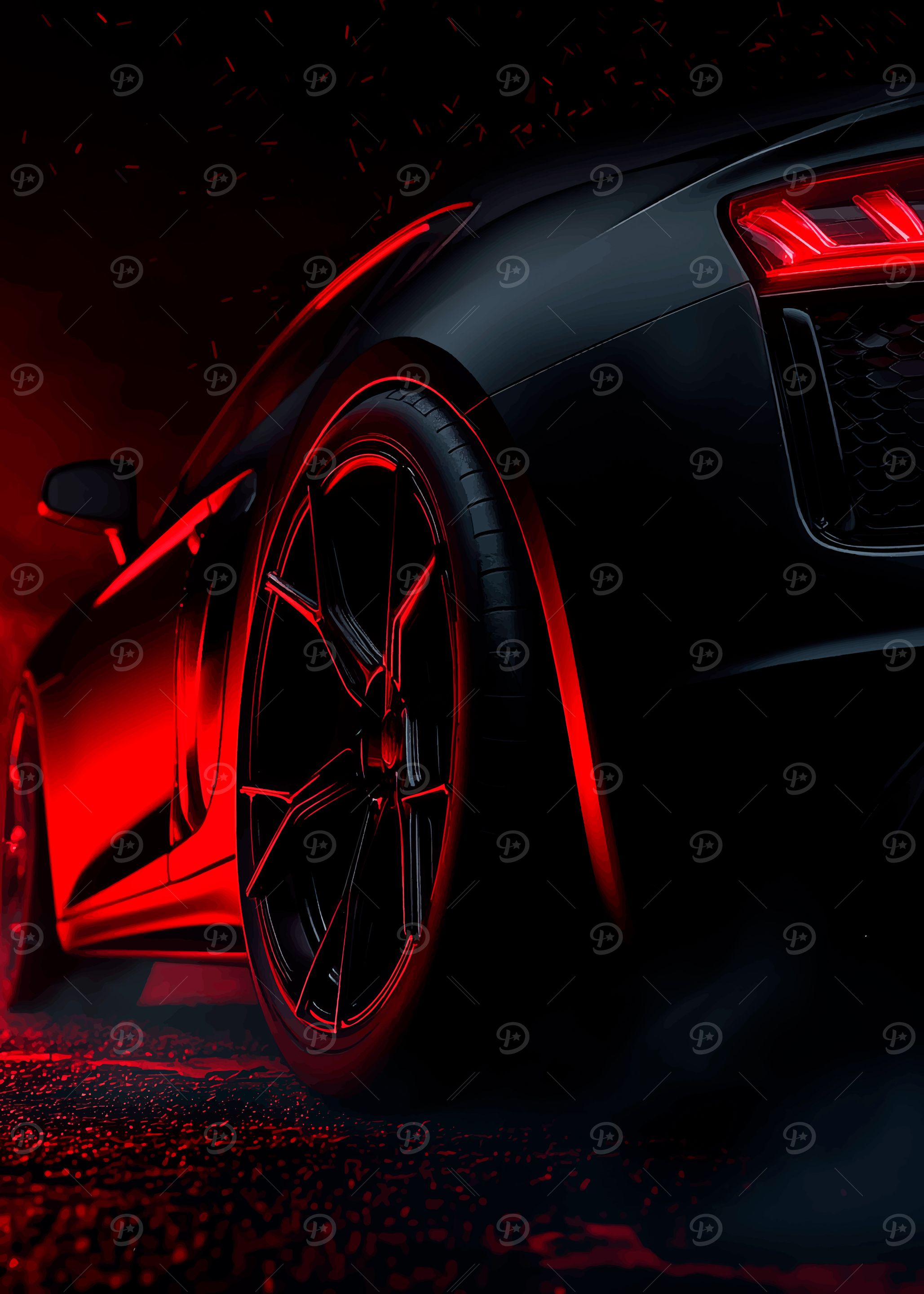 Sleek Black Car with Red Highlights