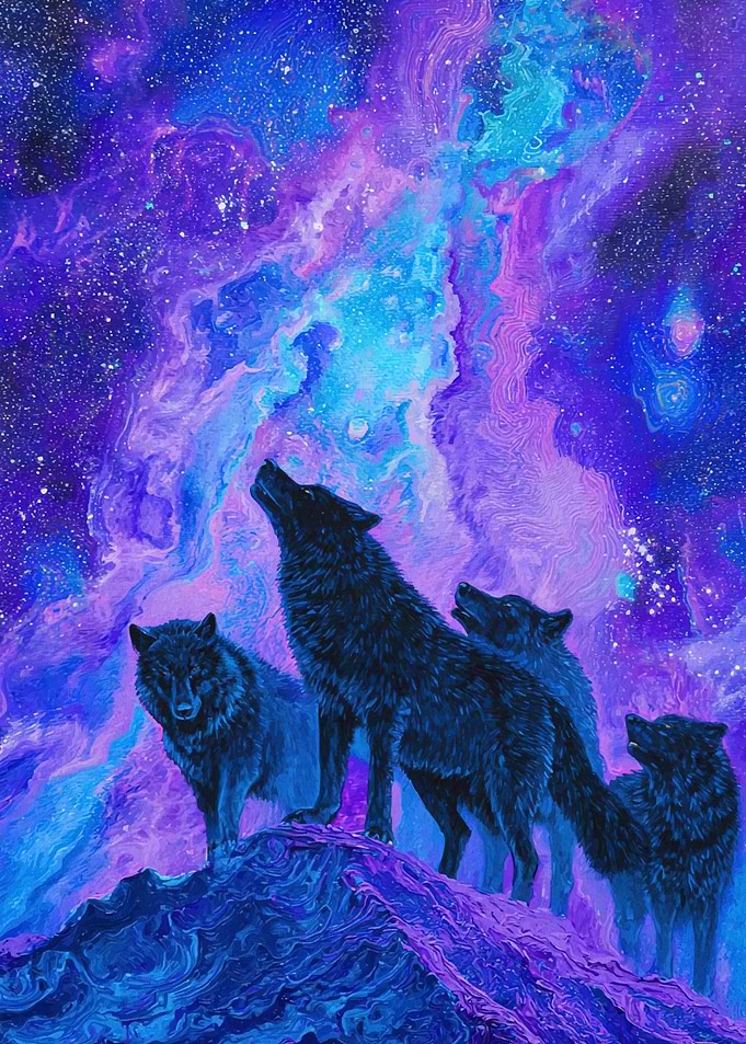 Wolves Howling Cosmic Sky