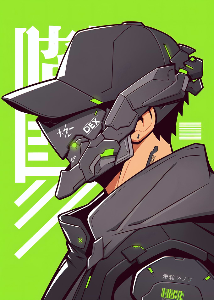 Cyberpunk Character with Mask and Cap