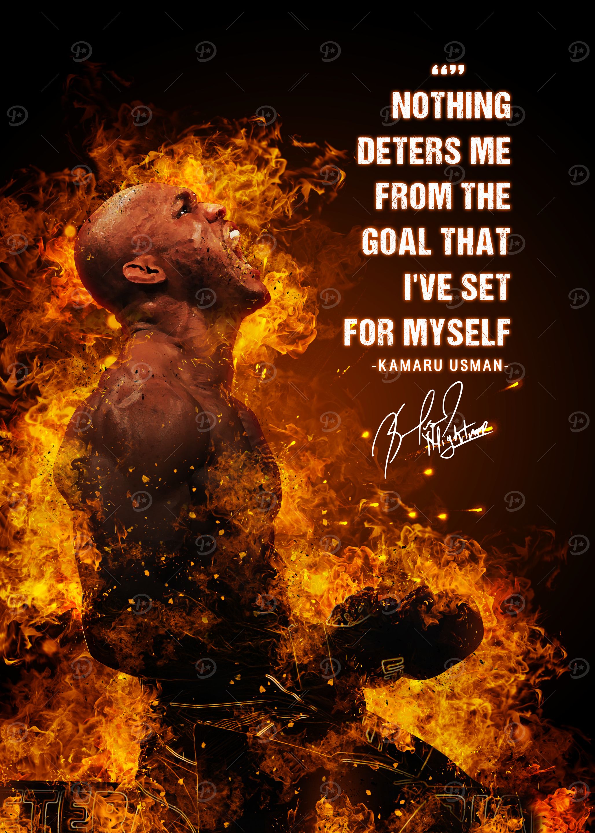 Kamaru Usman Motivational Fire Poster