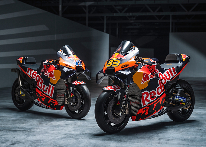 Two Red Bull KTM Racing Motorcycles