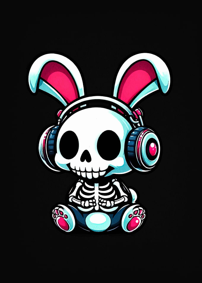 Cartoon Skeleton Bunny with Headphones