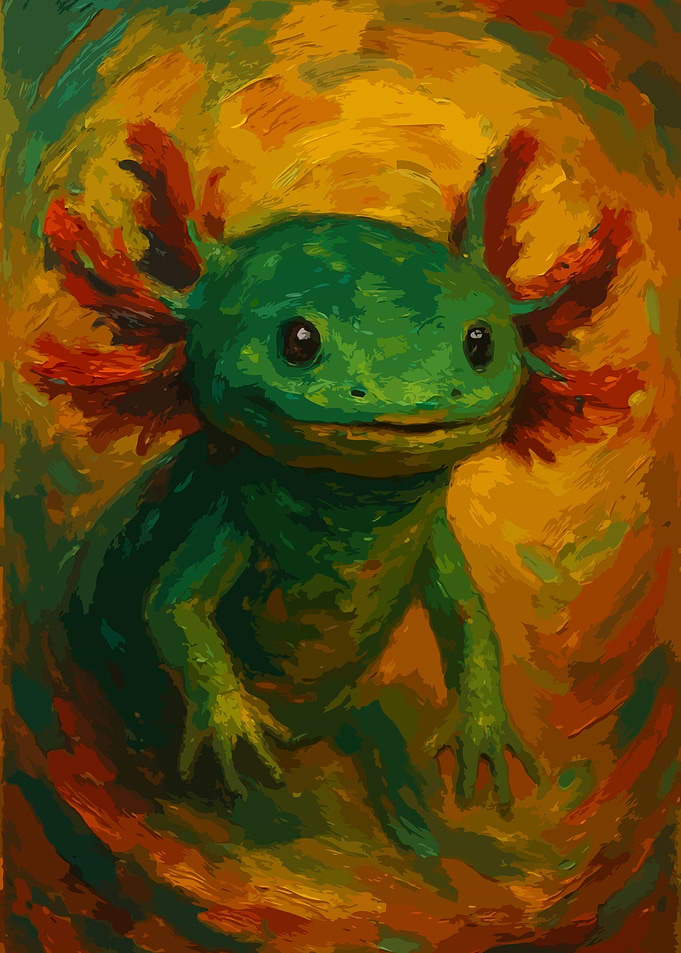 Green Axolotl Painting Art