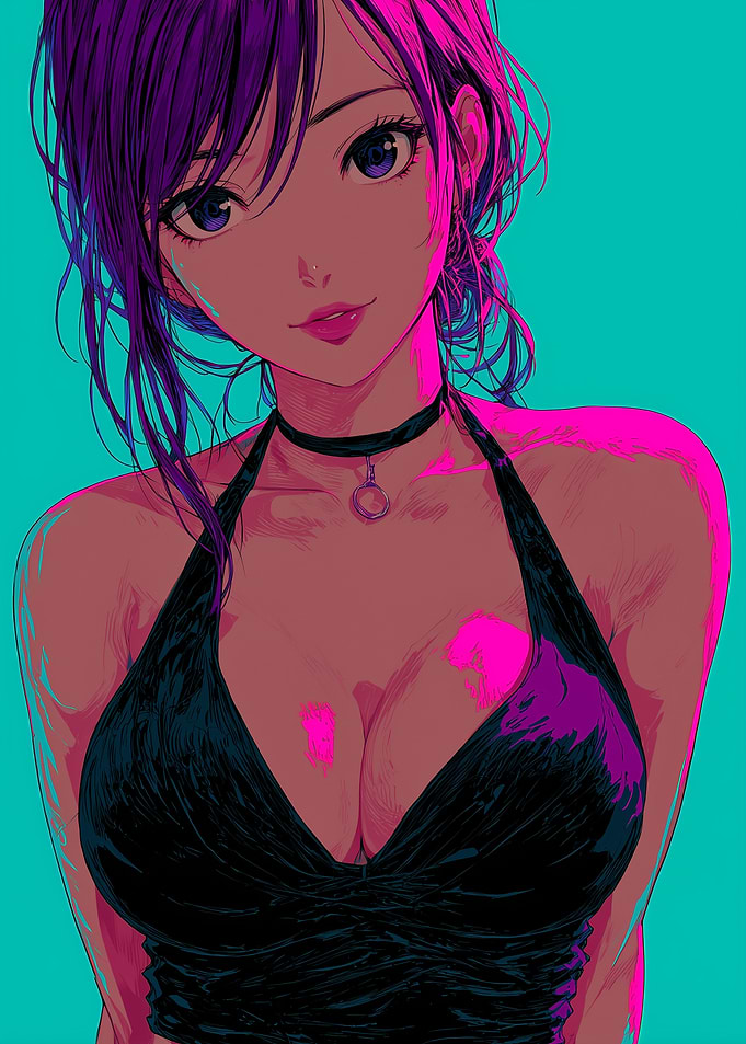 Anime Girl Portrait with Black Dress