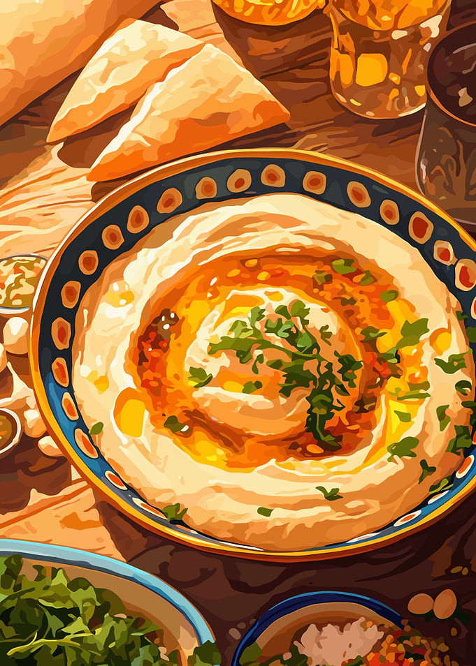 Hummus and Pita Bread Still Life