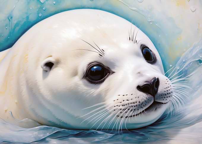 Cute White Seal in Water