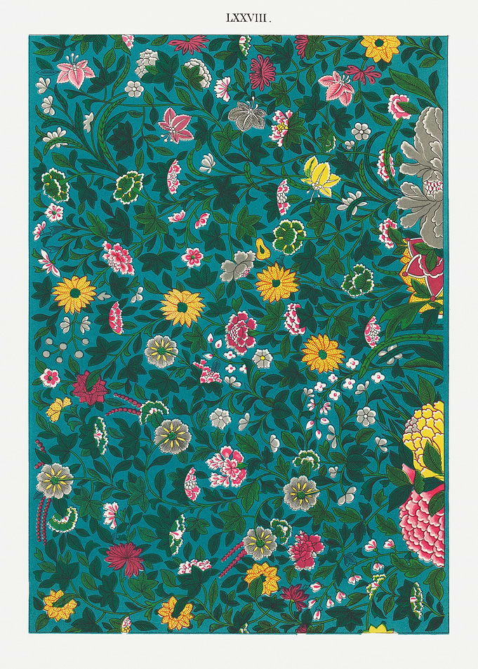 Floral Pattern with Teal Background