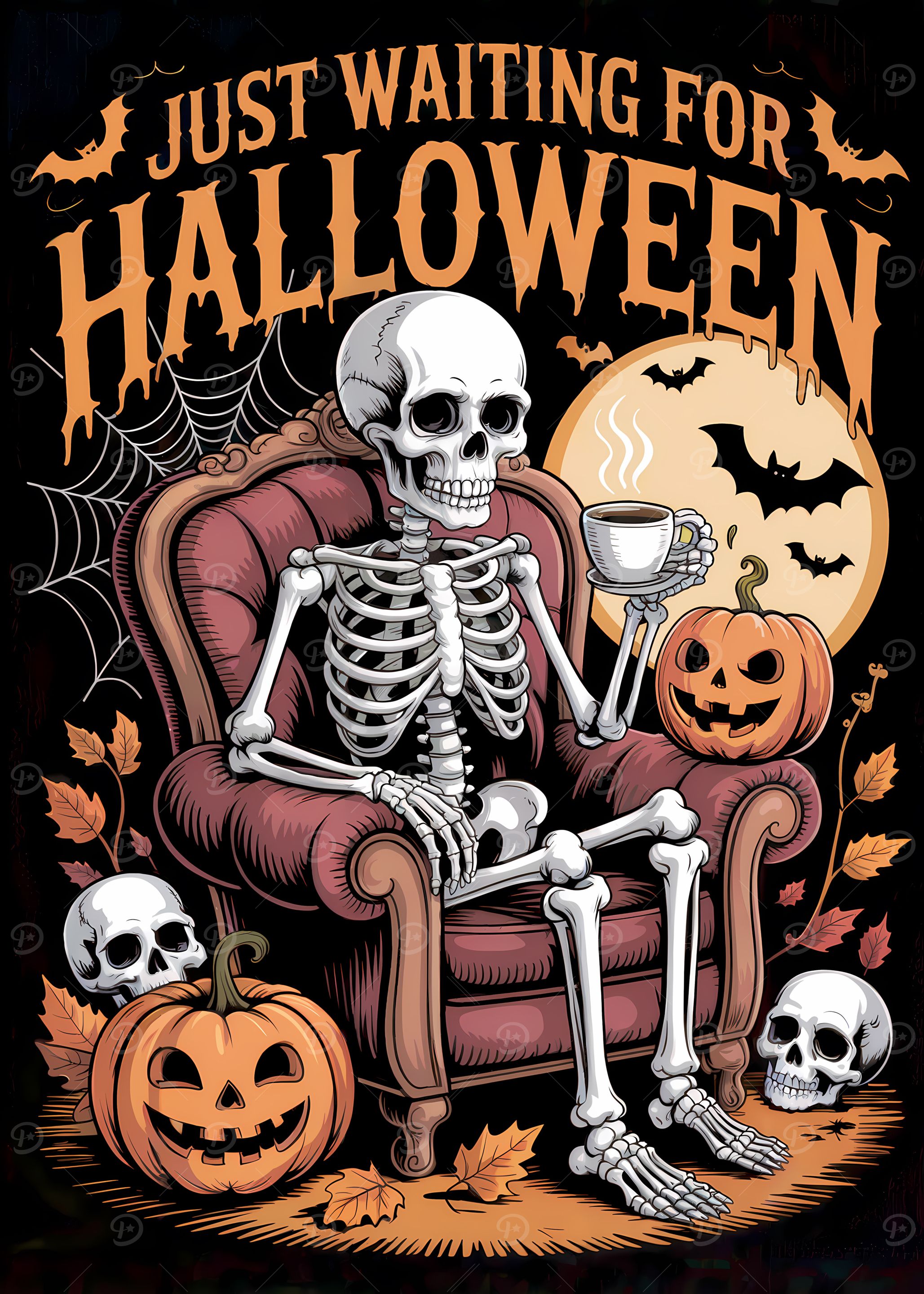 Skeleton Waiting for Halloween Illustration
